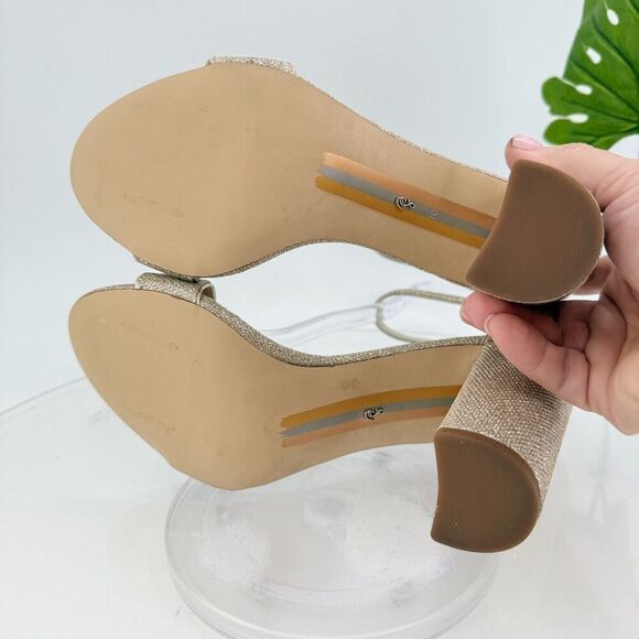 Sam Edelman Womens Yaro Sandals Ankle Strap Block Heel Gold Shimmer Size 10 Prom - Picture 11 of 16